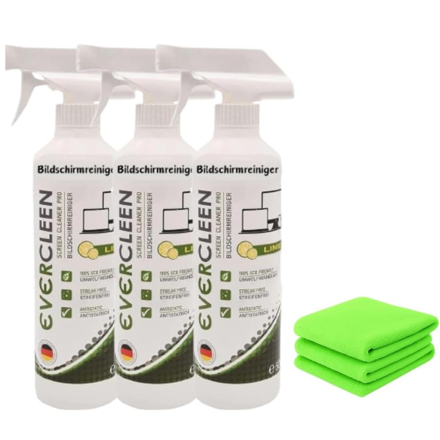 9-teiliges Reinigungsset – 3X500ml Bildschirmreinigungsspray + 3X Mikrofasertuch | Für Smartphone, Laptop, Tablet, TV, Monitor, LCD, LED, OLED, TFT, Uhren +3XBrillentuch