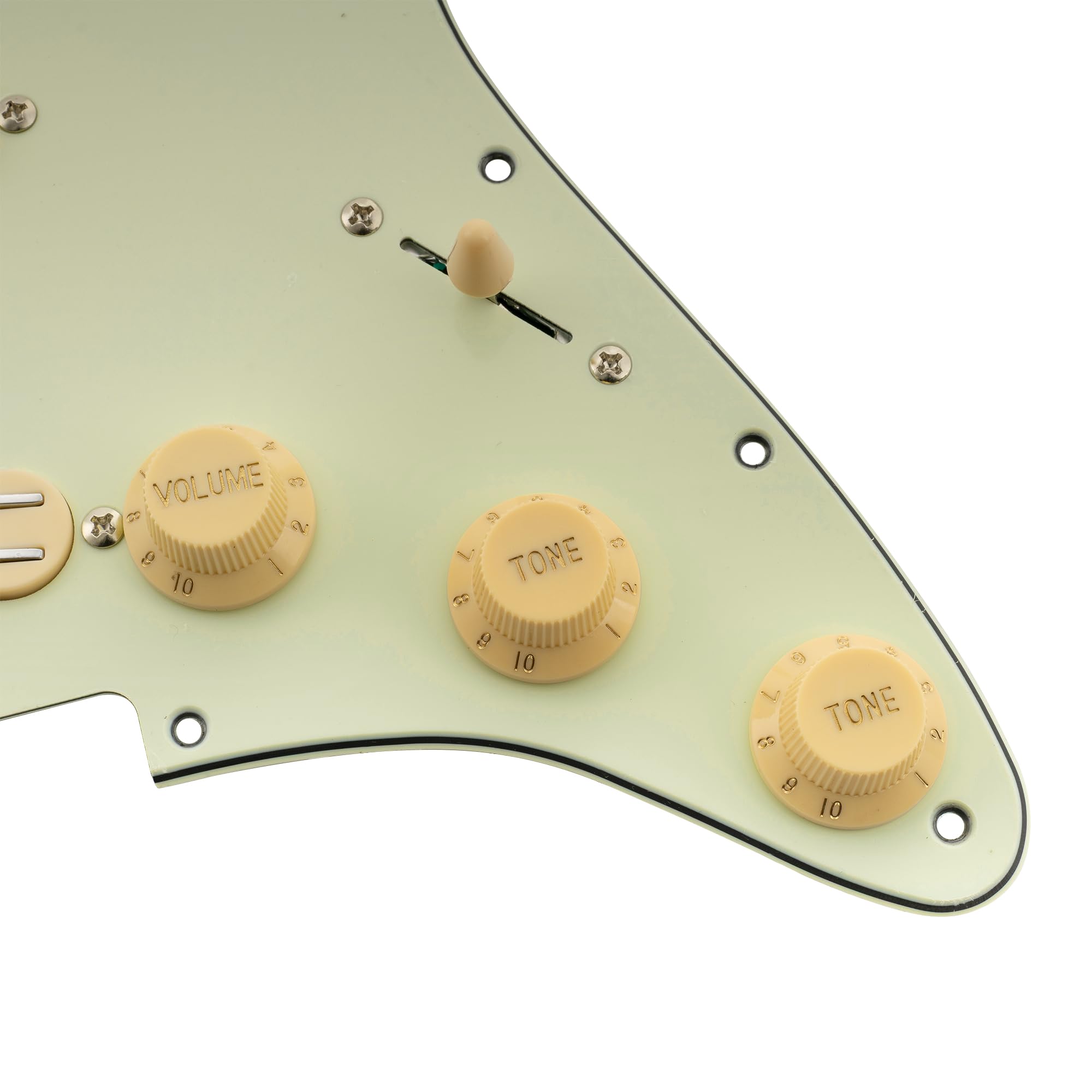 Musiclily Basic ST-SSS Vorverdrahtetes Schlagbrett Pre-Wired Loaded Pickguard mit Keramik Mini Rail Humbucker Tonabnehmer Set für Strat Style E-Gitarre, 3-lagig Mint Green