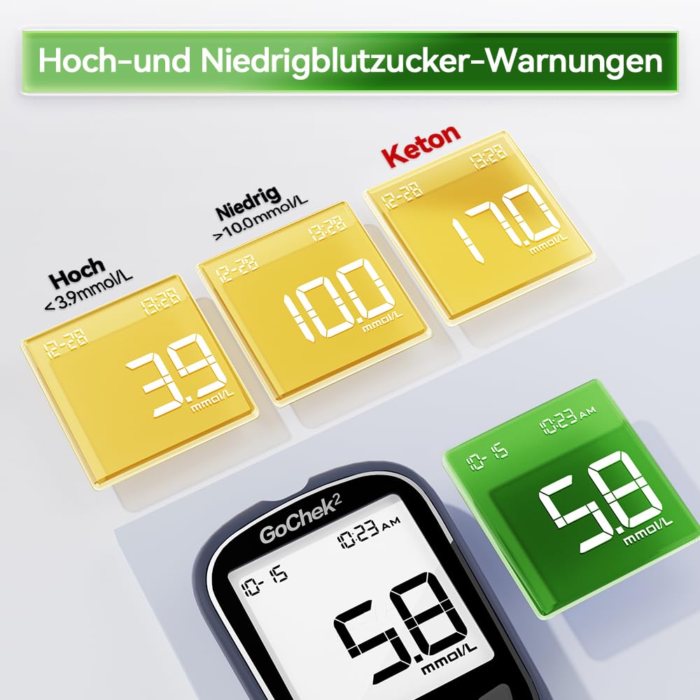MicroTech Bluetooth Blutzucker-Messgerät Kit 10 Streifen & Lanzetten, ohne Codierung, 500 Speicher, breiterer HKT für die Familie (mmol)