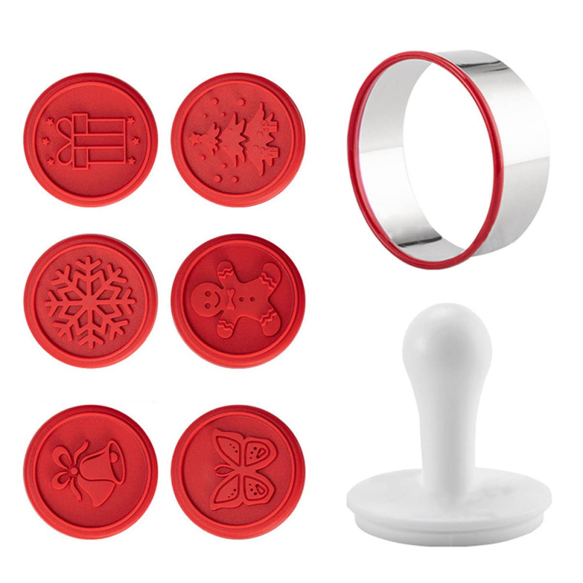 PRETYZOOM 5 Juegos sello de galleta anillos para hornear galletas Gelatina kitchen gadgets accesorios cocinita molde de galletas de navidad sello decorativo para galletas Acero inoxidable