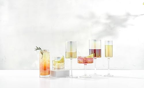 Miniatura 4 de Fluted Iridescent Highball Glasses  Christian Siriano Chroma 16oz Tall Drinking Glasses. Set of 2 Ribbed Highball Glasses. Gin and Tonic Glasses,