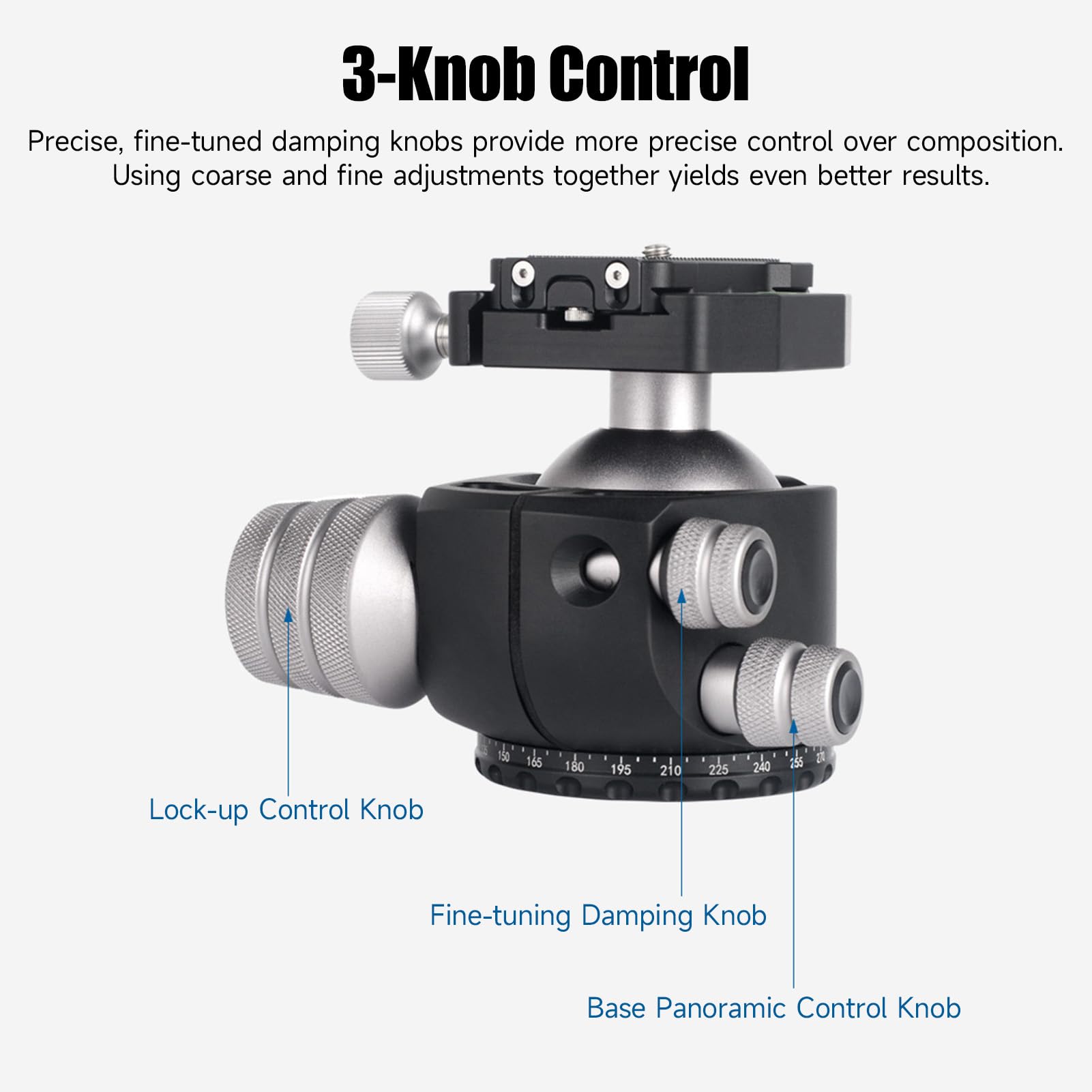 Luocute Rótula de Bola de Perfil bajo de 55 Mm, Rótula de Bola de Trípode Resistente con Base Panorámica de 360 ​​​​Grados y Placa de Liberación Rápida, para Cámara DSLR, Telescopio,