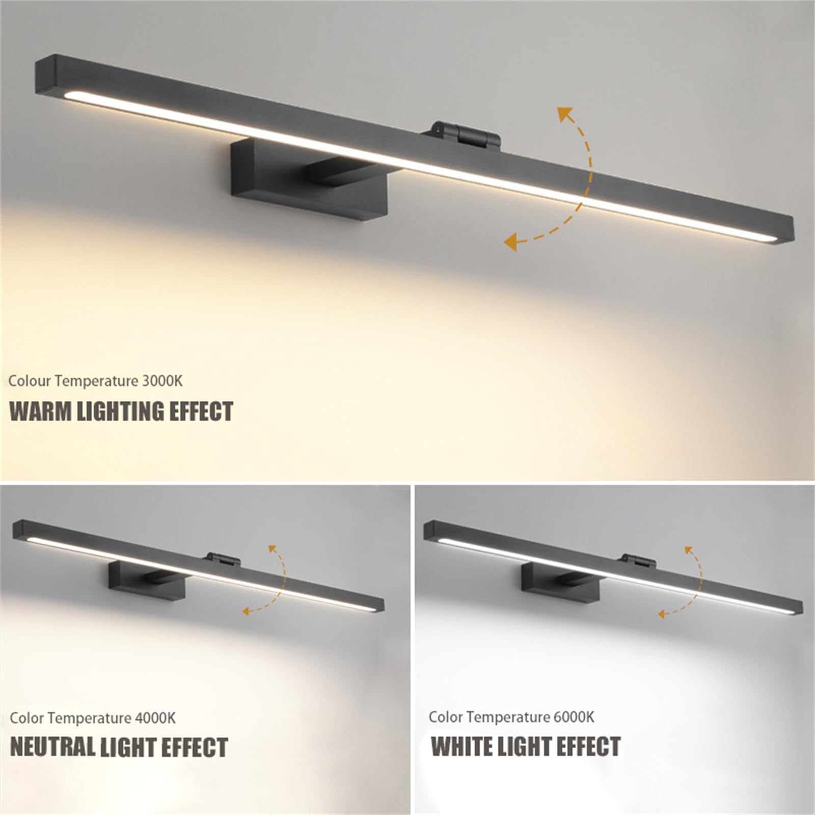 LED Wandleuchte mit Schalter Kabellose Wandlampe mit USB Wiederaufladbare Wandbeleuchtung mit 180° Rotation Badleuchte Spiegel Beleuchtung Bilderleuchten Kosmetikspiegel Licht (Weißes Licht,50CM)