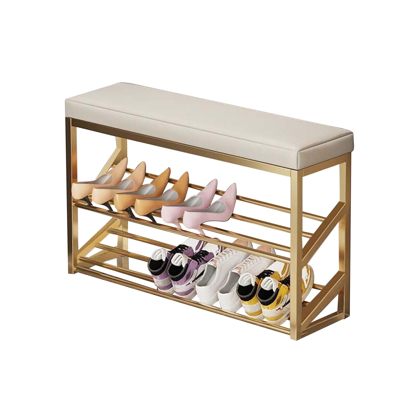 Banco Cambiador de Zapatos, Taburete Multifuncional ultradelgado para Ponerse Zapatos, Ideal para recibidor, Dormitorio o Sala de Estar. Diseño nórdico Moderno. Estructura Dorada c