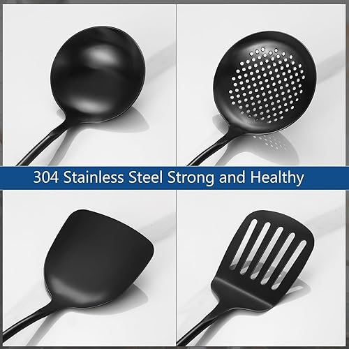 Miniatura 4 de Lazycorner Juego de utensilios de cocina de acero inoxidable con mango de madera 304