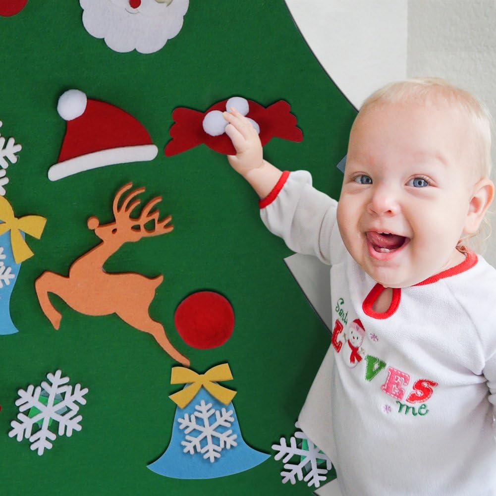 Arbre De Noël En Feutre DIY Pour Enfants - 32 Décorations Amovibles, Décoration Murale Et De Porte - 6
