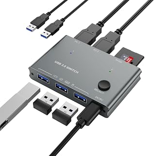 USB 3.0 스위치 2 in 3 출력, USB 스위치 2 컴퓨터 공유 키보드 및 마우스 TF 카드 프린터, 2 컴퓨터용 프린터 스플리터, USB3.0 케이블 2개가 있는 포트 USB 셀렉터 스위치 2개