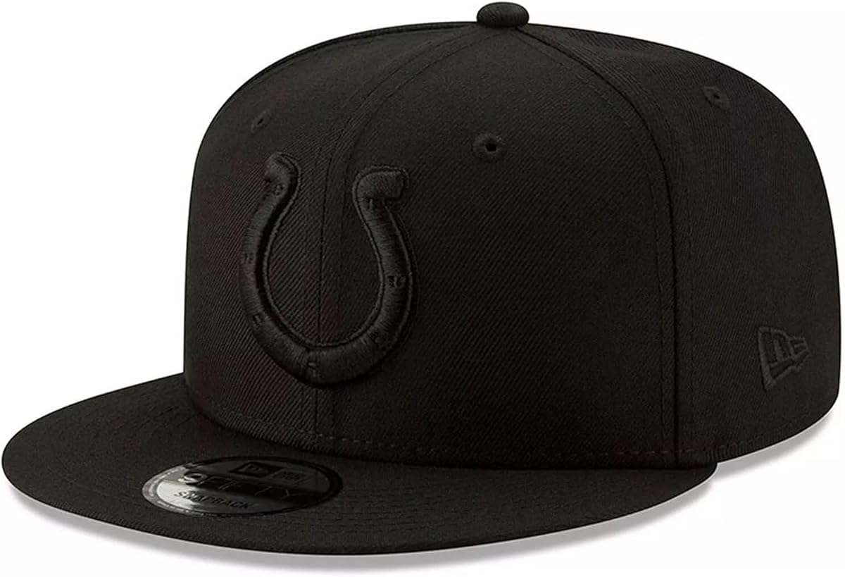 New Era NFL 9FIFTY Black On Black Adjustable Snapback Hat Cap One Size Fits All, Indianapolis Colts, One size