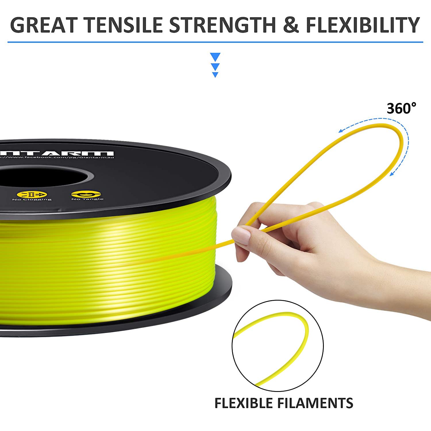 GIANTARM Filamento PLA 1.75mm Silk Giallo, Stampante 3D PLA Filamento 1kg Spool