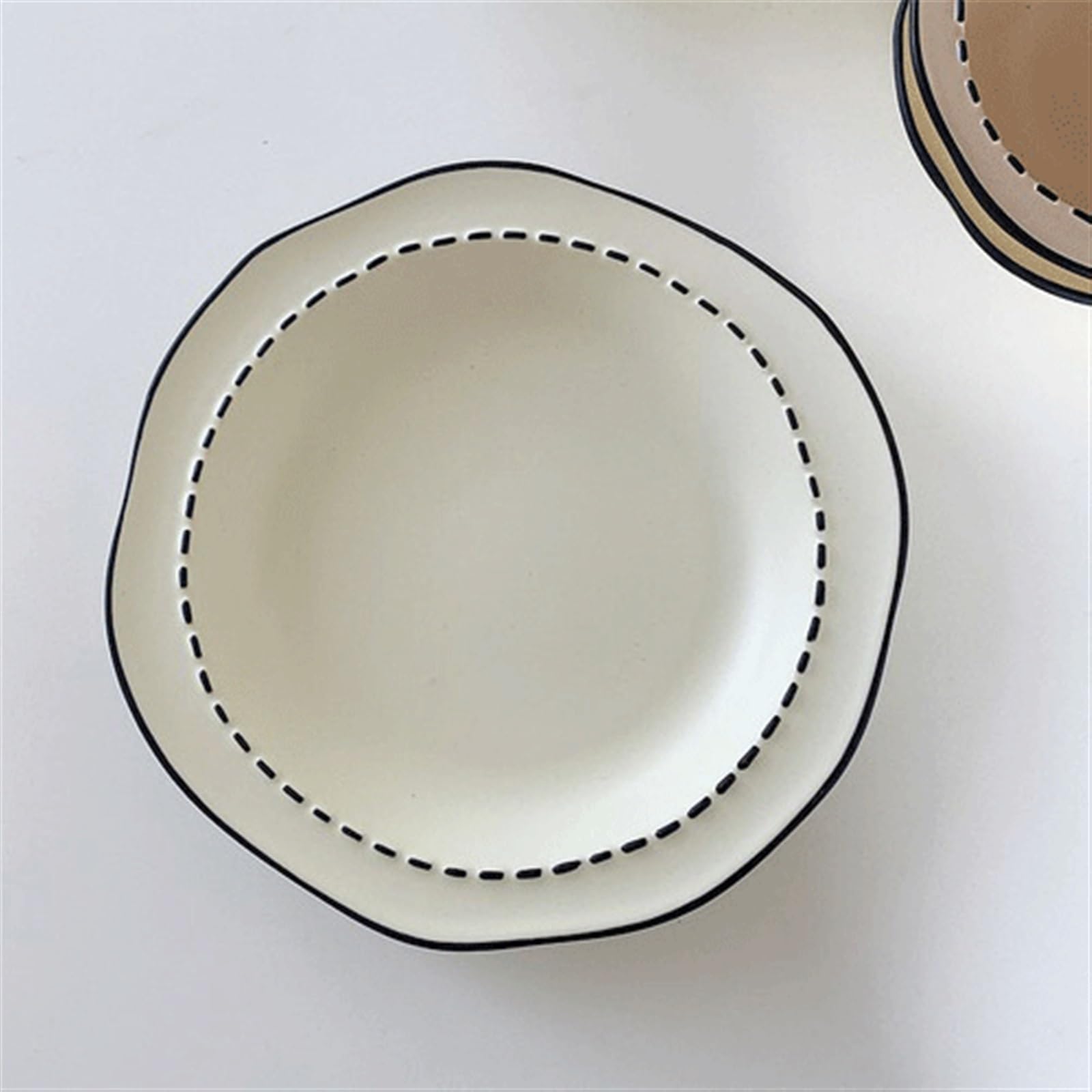HPTHLY Plate Ceramic Tableware Set Irregular Rice Bowl Soup Bowl Ceramic Vegetable Plate Striped Household Bowls And Dishes For Kitchen Restaurant Dessert Plate (White)