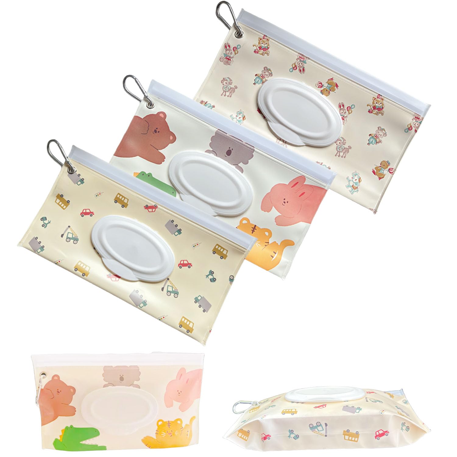 3 PCS Baby Wipes Dispenser Portable Wet Wipe Dispenser Bag，Portable Refillable Wipe Holder, Baby Wipes Container, Wipe Dispenser, Wet Wipe Carrying Case Holder for Travel