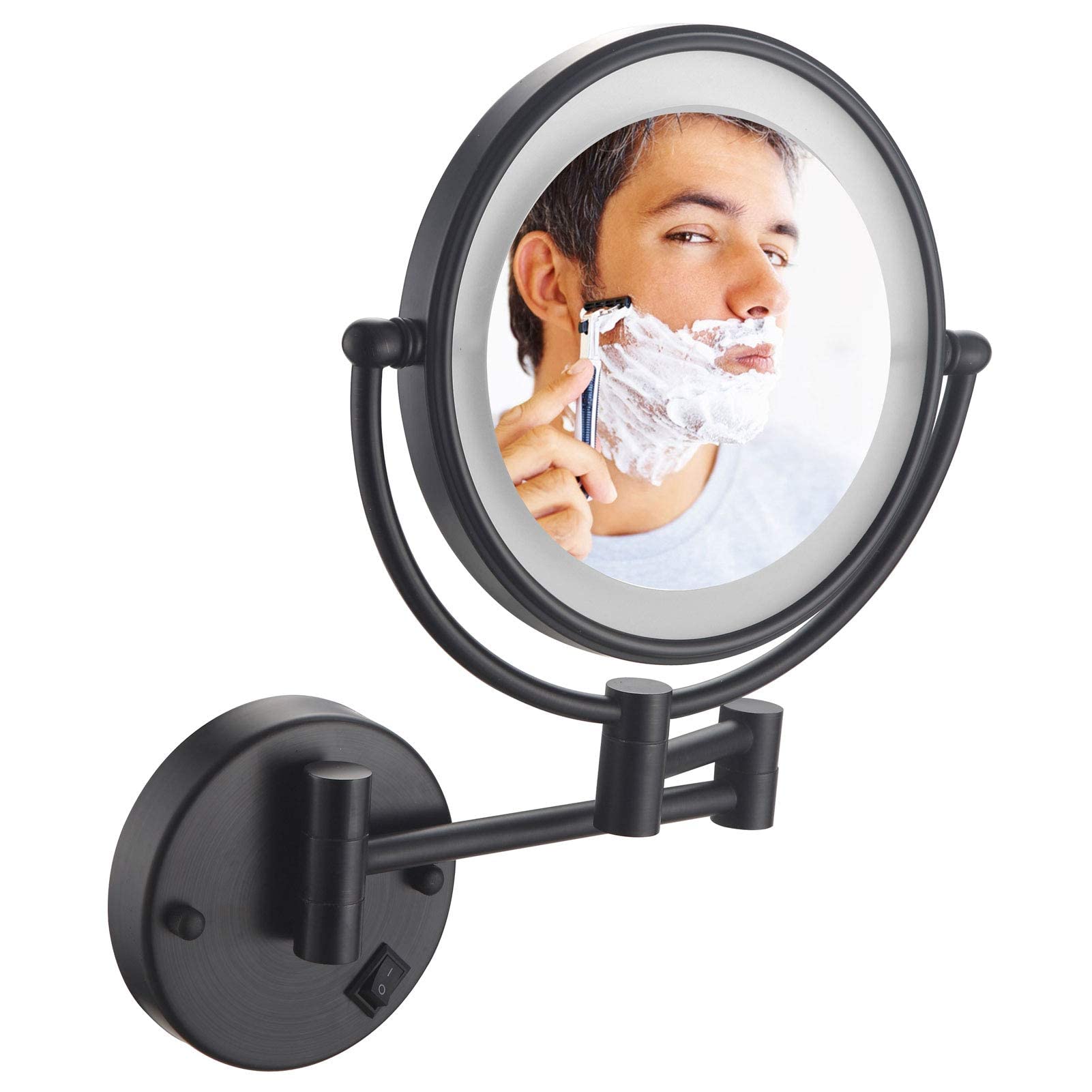 Specchio for trucco da parete con ingrandimento 7X con luci, specchio for trucco da parete girevole su entrambi i lati da 8 pollici Specchi cosmetici estensibili girevoli a due lati a 360 gradi ( Colo