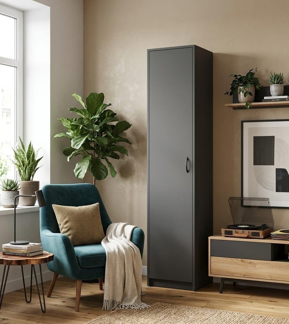 BDW – Armoire avec 5 Étagères – Meuble de Rangement de 40 cm L, 185 cm H, 35 cm P – Armoire Chambre Enfant, Dressing Chambre Adulte ou Salle de Bain – 1 Porte – Anthracite