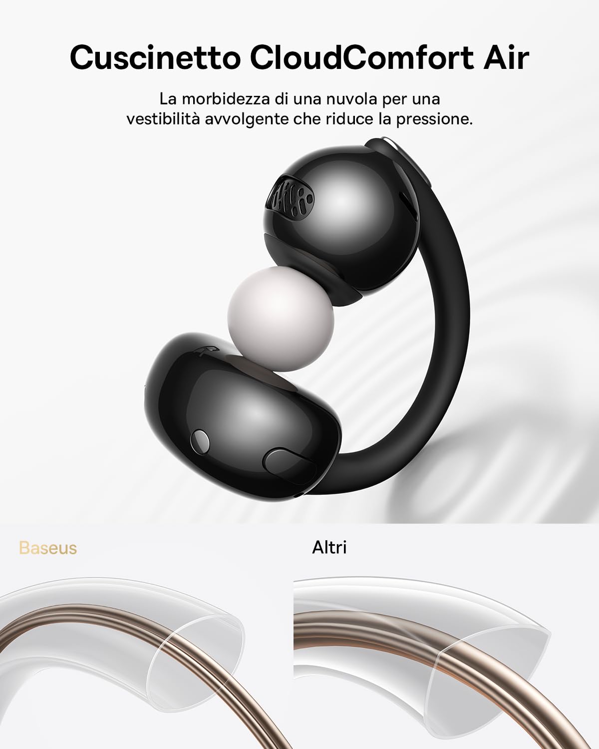 Baseus MC2 Air Cuffie Open-Ear, Auricolari a Clip con CloudComfort, SuperBass 2.0, Bluetooth 6.0, 4 Microfoni con IA per chiamate nitide, 40 h di autonomia, IP67, leggeri 4,9 g