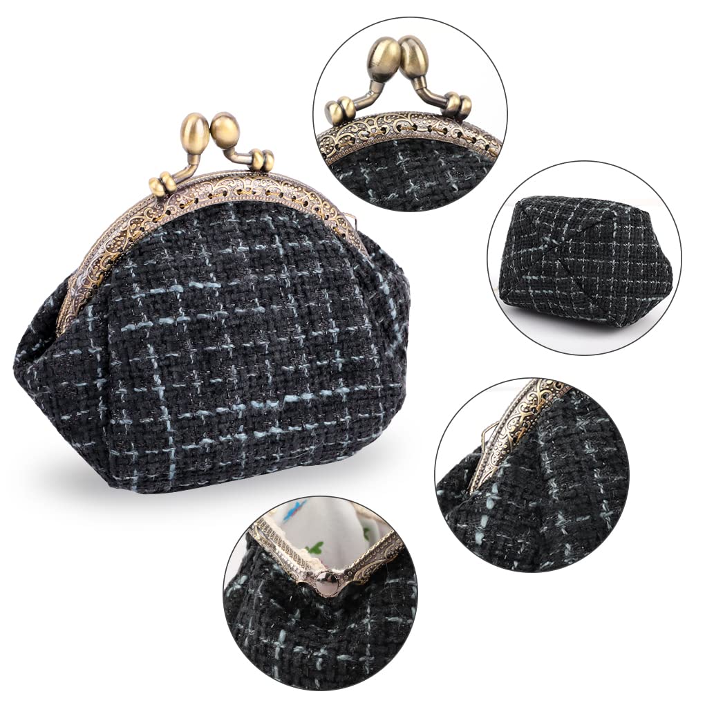 Oyachic Tartan Coin Purse Vintage Kiss Lock Change Pouch Wallet Small Embroidery Money Cosmetic Bag Car Coin Holder for Women Ladies