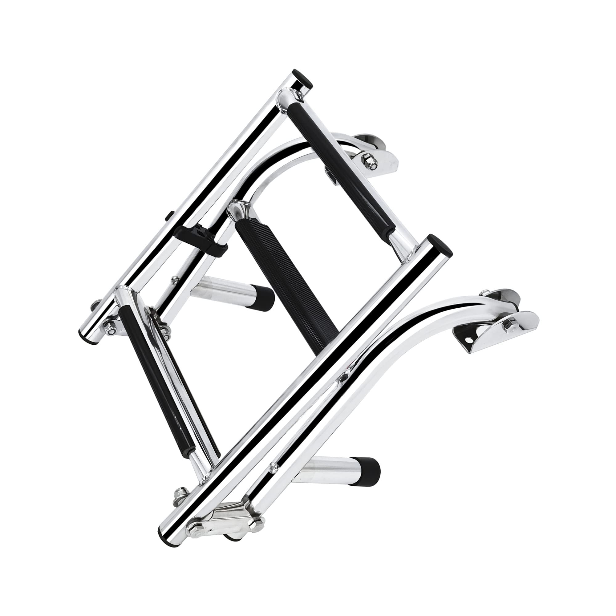 Mojiate Stainless Steel 3 Step Folding Boat Ladder 2+1 Steps Portable Swim Ladder Telescoping Stepladder with 250mm Width for Marine Yacht Boat and More