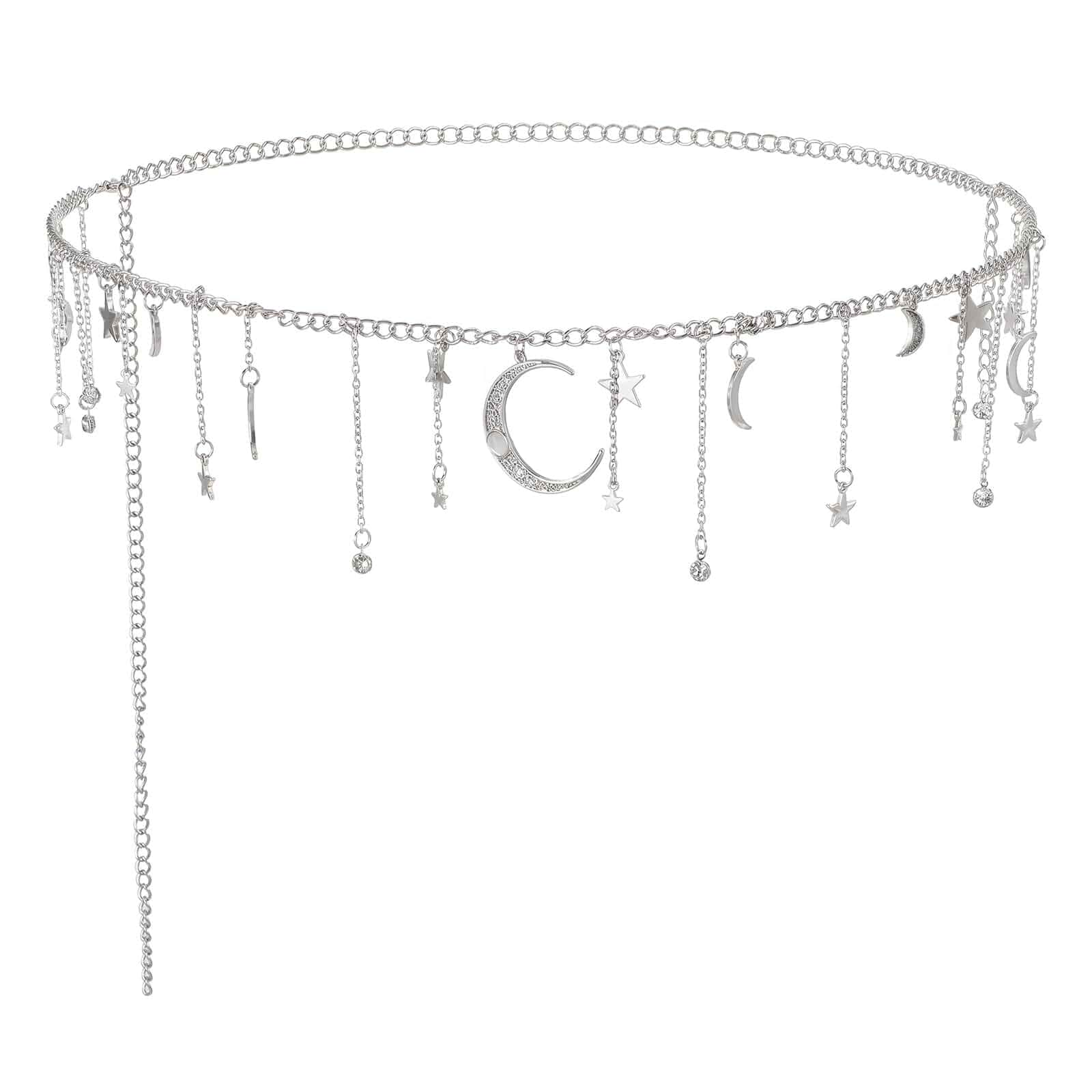 Ymapinc Waist Chain Belt for Women Dress - Silver Moon and Star Chain with Star Tassel, Celestial Accessories Waist Belt for Dress Skirts Jeans Swimwear, Birthday Gift