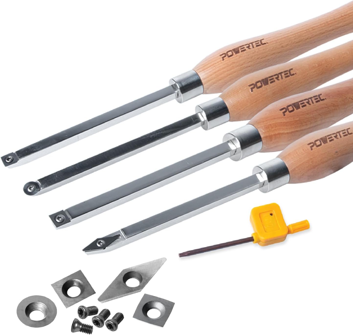 POWERTEC Carbide Tipped Woodturning Tool 4pcs with Replacement Cutter