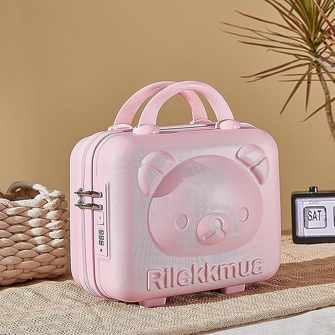 Image of Cute Bear Makeup Vanity Case for Women, Hard Shell Travel Cosmetic Organizer Box with TSA Lock, Portable Makeup Storage Case for Cosmetics, Jewelry & Toiletries, Pink