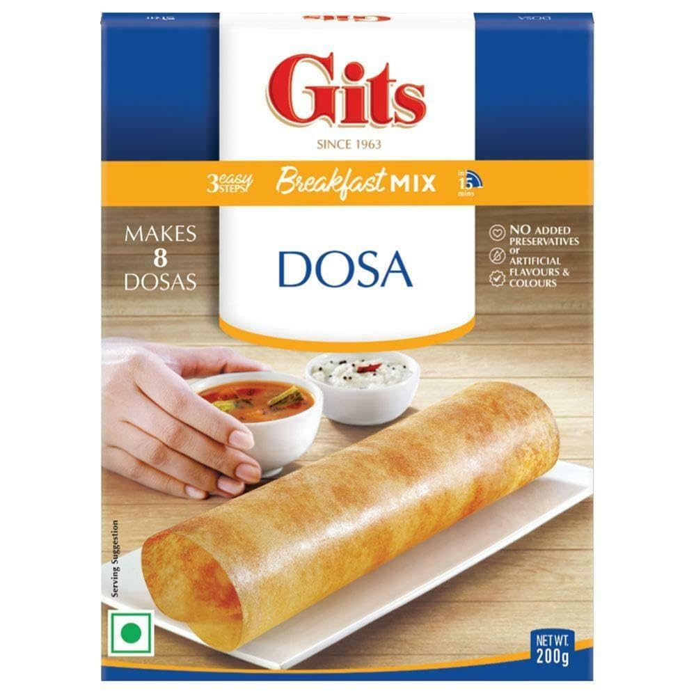 Gits Dosa | Idli | Upma | Vada | Medu Vada | Uttappam | Dokla | Sambhar | Packora | Handvo | Snacks | Ready Mix (Pack of 5, Gits Dosa Mix 200g)