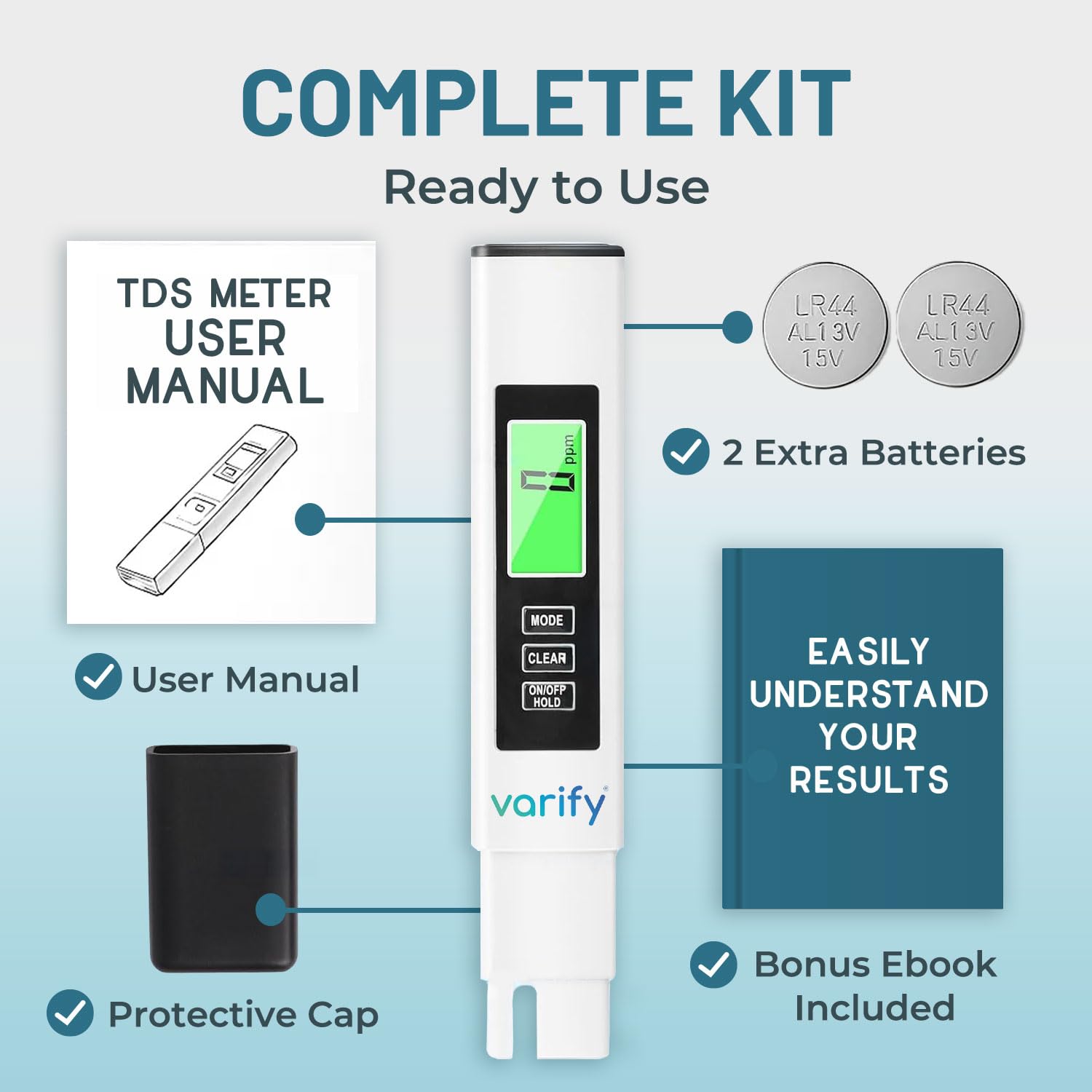 Testeur D'Eau Numérique 4 En 1 Varify Pour Eau Mesures Précises De 0 À 9990 Ppm, Conductivité Électrique Et Température. Conçu Pour Les Professionnels, Facile À Utiliser Pour Tous. Lot De 2.