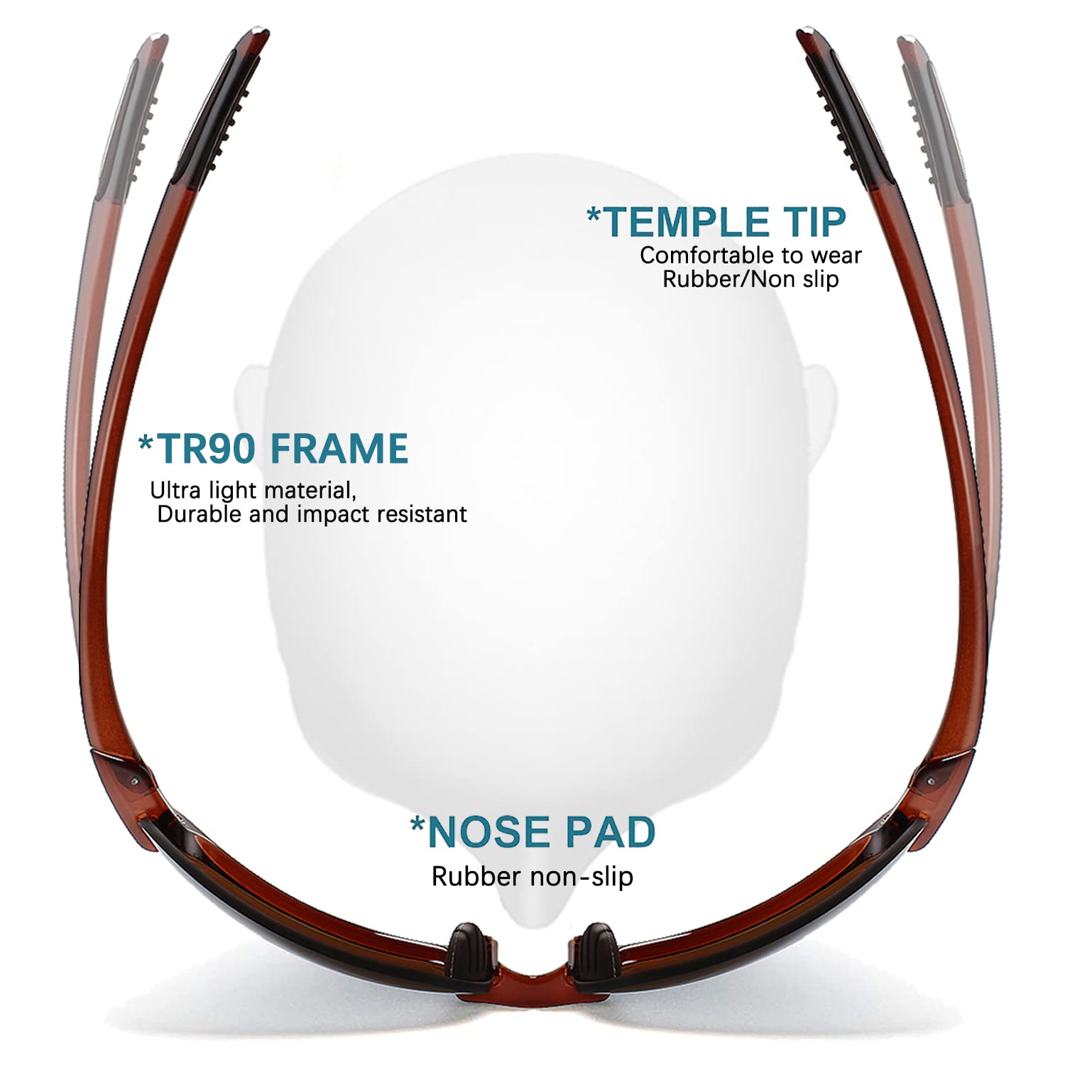 Lentes de sol polarizados deportivos para hombres y mujeres, marco sin montura Tr90 para correr, pescar, béisbol, conducir, W8001, C02 Marrón/Marrón Hp, Estándar 8