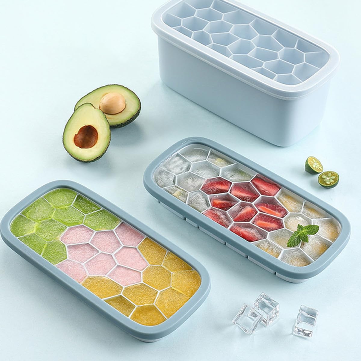 Sewroro Bac à Glaçons en Silicone avec Couvercle, Moule à Glace Solide et Anti-odeur pour DIY et Usage Hôtelier, Set 1 Pièce avec Fond Souple