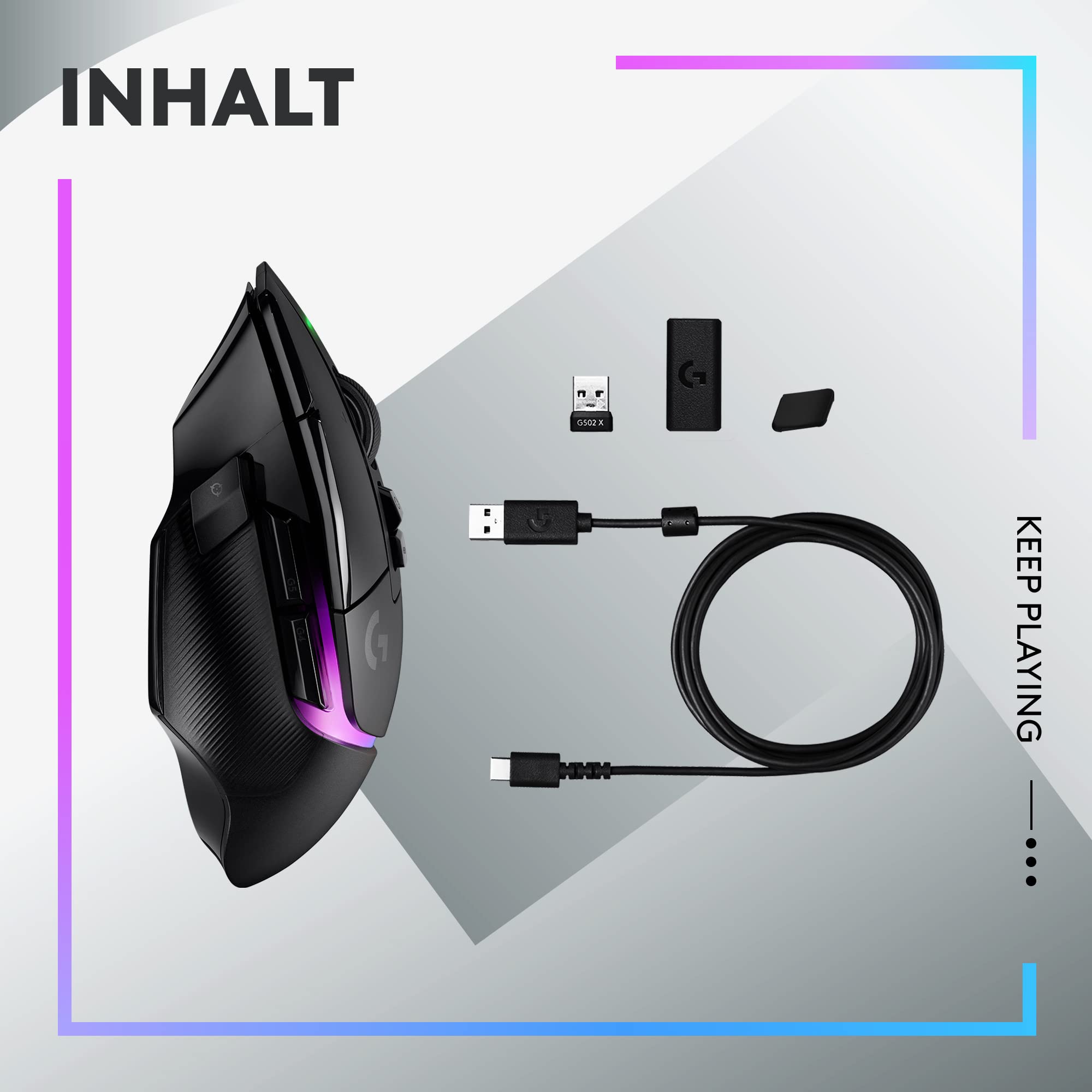 Logitech G502 X PLUS LIGHTSPEED Kabellose RGB-Gaming-Maus mit LIGHTFORCE Hybridschaltern, LIGHTSYNC RGB, HERO 25K Sensor, Schwarz