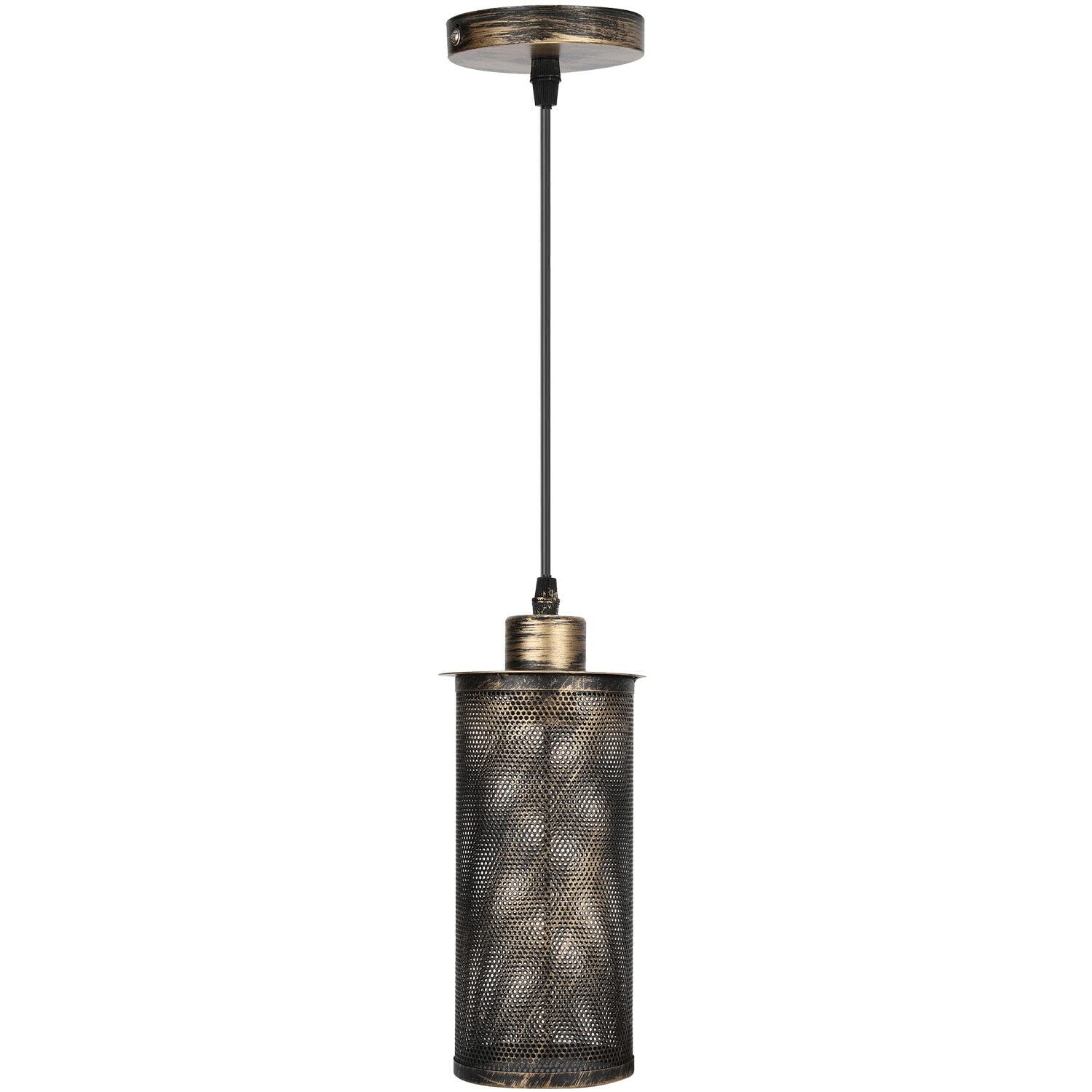 LEDSone Retro Industrial Brushed Copper Ceiling Pendant Light Fitting Metal Cylinder Shape Shade Indoor Hanging Light Fitting for Basement, Bedroom, Conservatory (Without Bulb, Single Pendant Light)