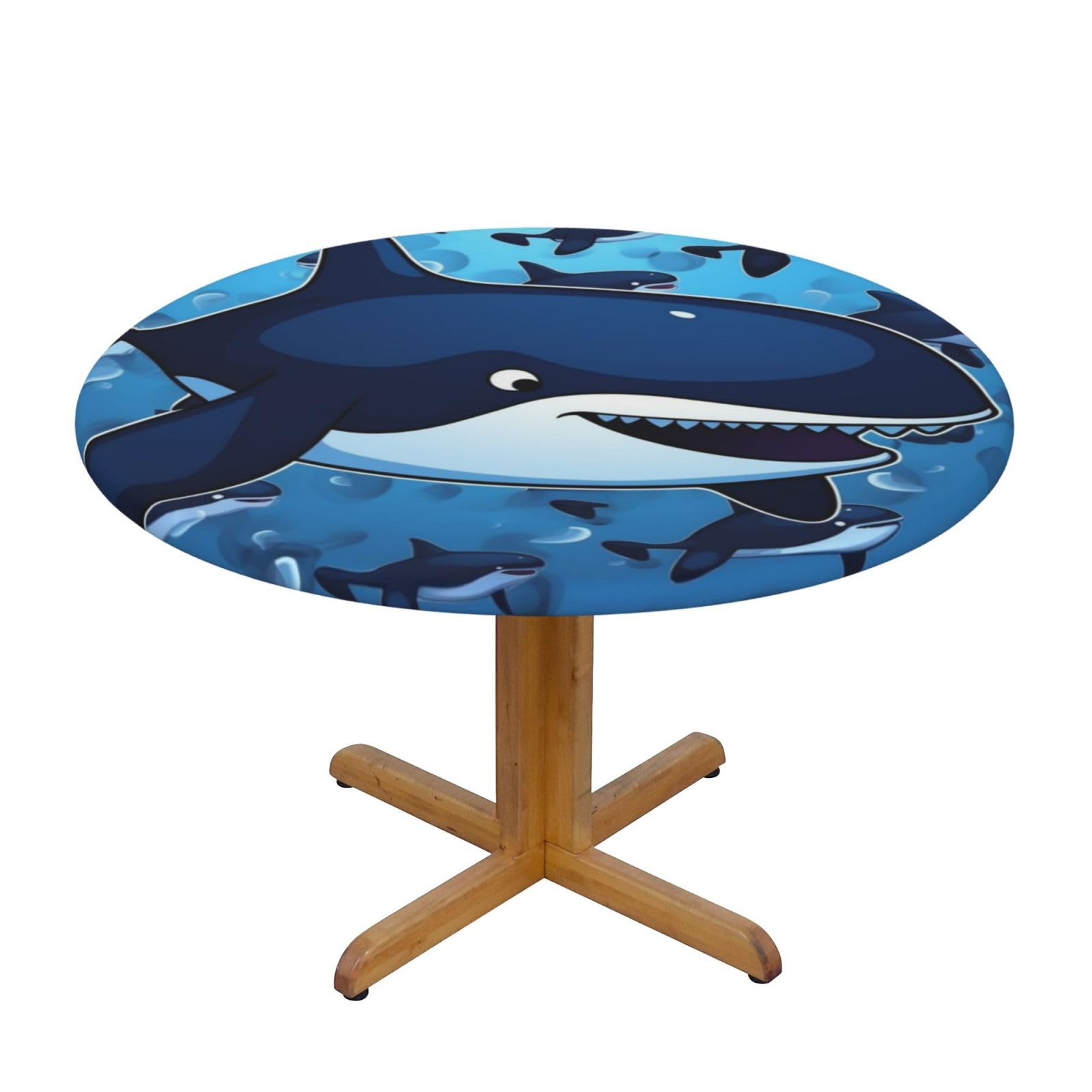 Nappe ronde baleine bleue élastique : fini les nappes qui glissent