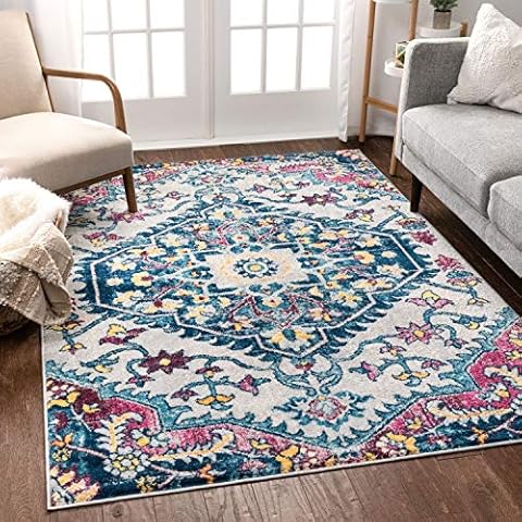 Well Woven Adeline Bohemian Vintage Medallion Blue Multicolour Area Rug 150 x 220 cm (5'3" x 7'3" ft.) Cover
