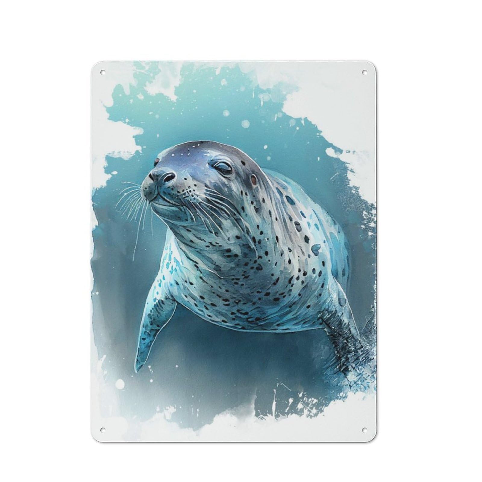 Junmoney Leopard Seal Watercolor Metal Wall Sign 40X30cm Featuring For Workshop Wall, For Makers And Diy Enthusiasts