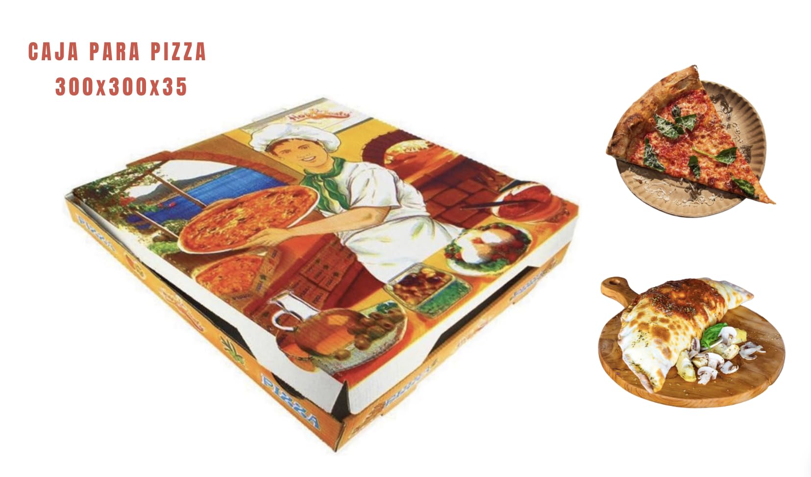 EuroPacking Caja para pizza con diseño - medidas S,M,L,XL - Cartón microcanal compostable - 100 Unidades (Pizza (300x300x35))