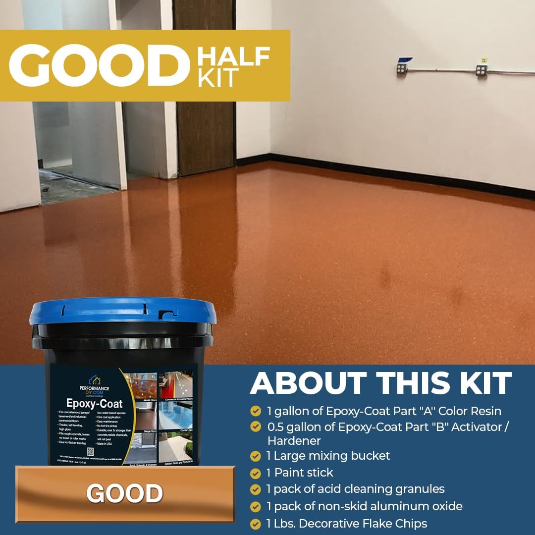 PerformanceDIY Good Half Kit Epoxy Floor Coating- Beige Base with Onyx and Ivory 1/4" flakes-Light Flake Coverage,Covers 250 sq. ft.-for Garage,Basement, Patio,Commercial Floors,Concrete-Non-Toxic
