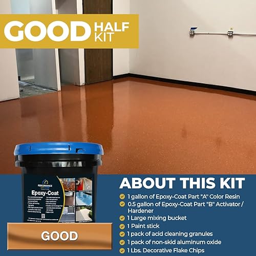 Kit de piso epoxi Epoxy-Coat "Good" Half Kit Taupe hasta 250 pies cuadrados a 9.7 mils para suelos de garaje, sótanos, hormigón y más con copos