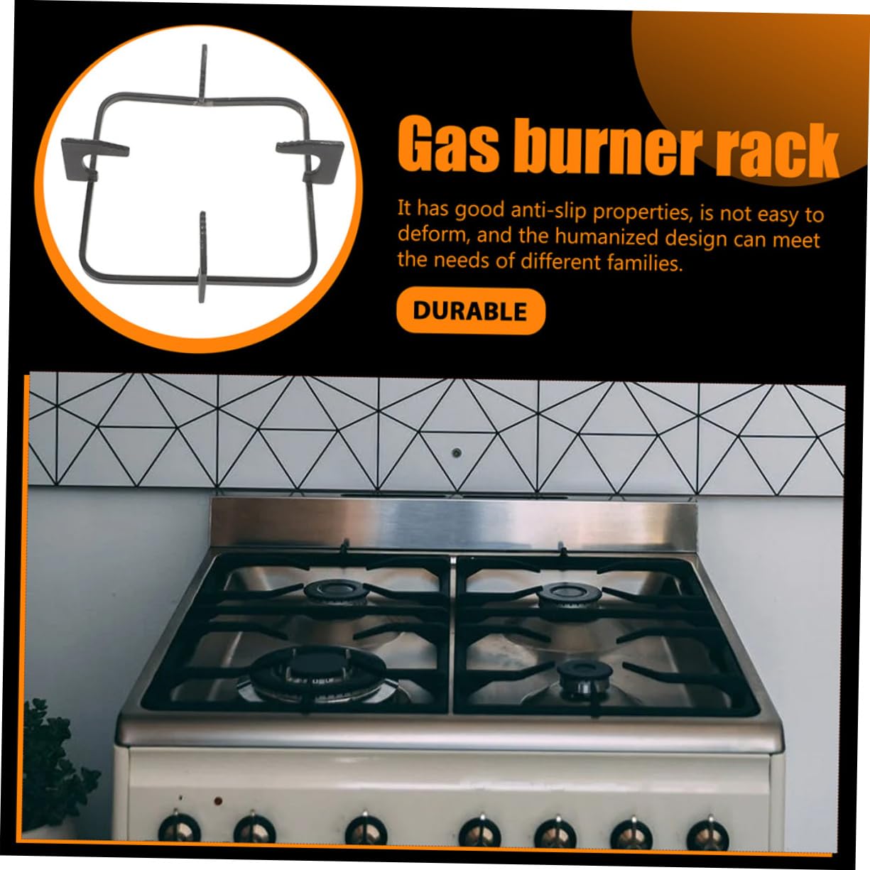 Supporto per Fornello Gas in Ghisa Nero 2 Pezzi Resistenza All’olio e Antiscivolo, Adatto per Wok e Pentole in Cucina e Campeggio