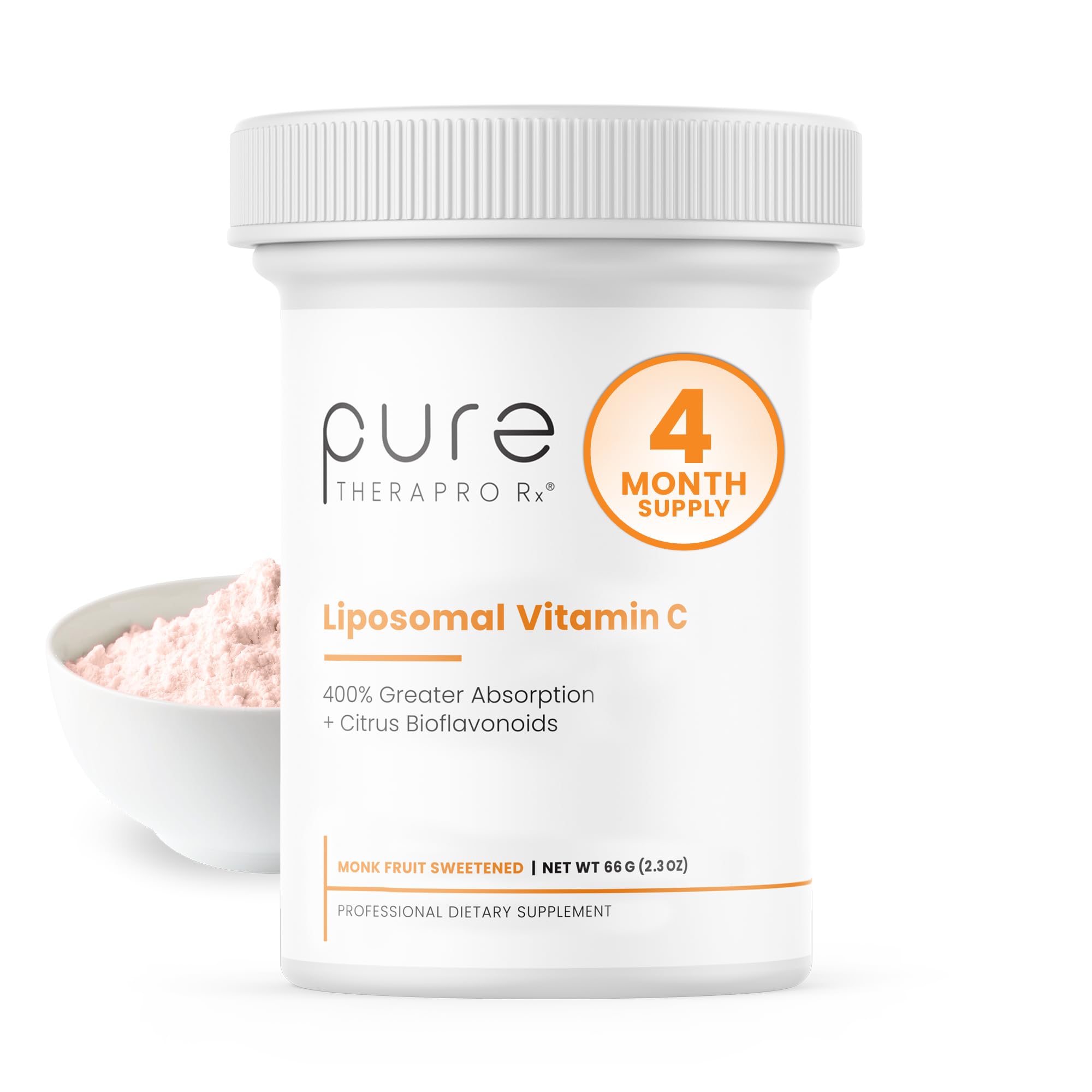 Pure Therapro Rx Liposomal Vitamin C Powder, Patented PureWay Vegan Vitamin C Supplement, Supports Healthy Aging, Immune Function & Collagen Formation, Non-GMO, Made in The USA (66g,120 Servings)