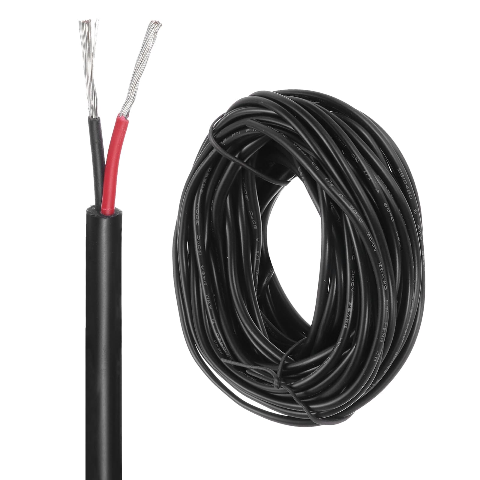 DMiotech 28 Gauge Wire Electrical Wire 2 Conductor, 28 AWG Extension Cable Cord 25 Ft/7.6 m UL2464 300V Stranded Tinned Copper Wire for LED Lighting Automotive