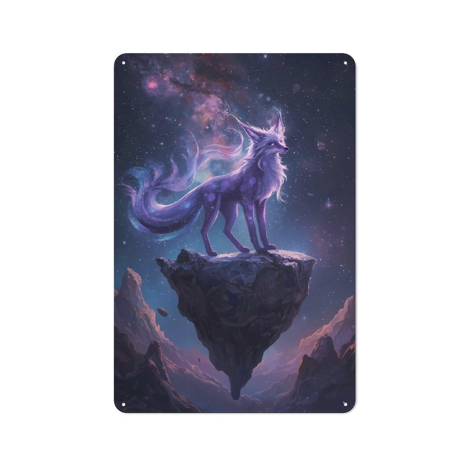 Junmoney Celestial Fox On Floating Island Nostalgic Metal Wall Plaque 30X20cm, Retro Room Decor For Kitchen, Hallway, Bar Or Small Cafe