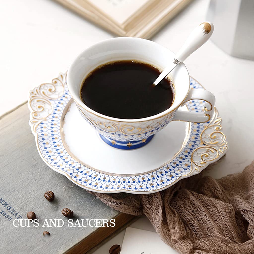 Teetassen und Untertasse Sets 6.8 oz porzellantasse vintage Premium-Qualität Bone China Handgemachte Goldene Felgen-Teetasse für Latte, Kaffee, Tee Becher Geschenk-Set für Männer Frauen-Dad-Mutter
