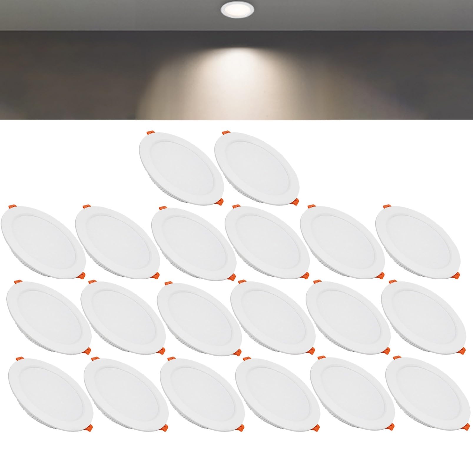 TTiiLoe 18W Round LED Recessed Ceiling Spotlights, 4000K Neutral White Ultra Slim Panel Ceiling Light, Cut Φ150-160mm, AC110-240V Downlights for Hallway Stairwell Showroom, 20 Pack