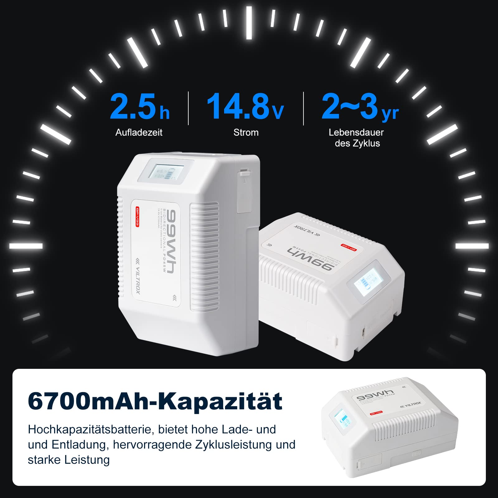 VILTROX Mini V Mount Batería,Batería V Mount 6700mAh con Pantalla LCD,Dual D-Tap&USB Salida 99Wh/14.8V,Blanco V Mount Mini Lock Battery para Cámaras,Videocámaras,Luces LED,Monitores y Smartphone