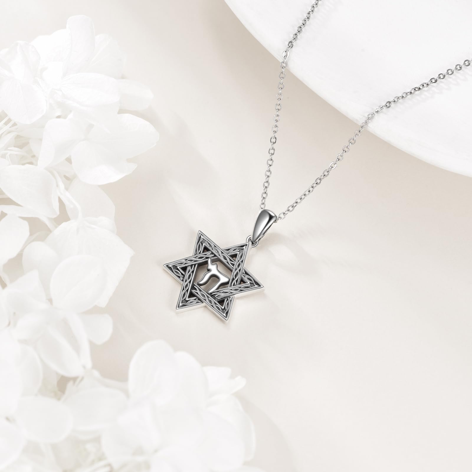 Vadmans Collana con stella di David in argento sterling, chai ebreo, per uomo e donna, Argento sterling, Cristallo
