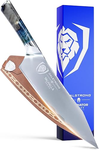 Dalstrong Cuchillo de chef - 9.5 pulgadas - Serie Valhalla - Cuchillo de cocina de acero 9CR18MOV HC - Mango de resina blanca y madera - Cuchillo de