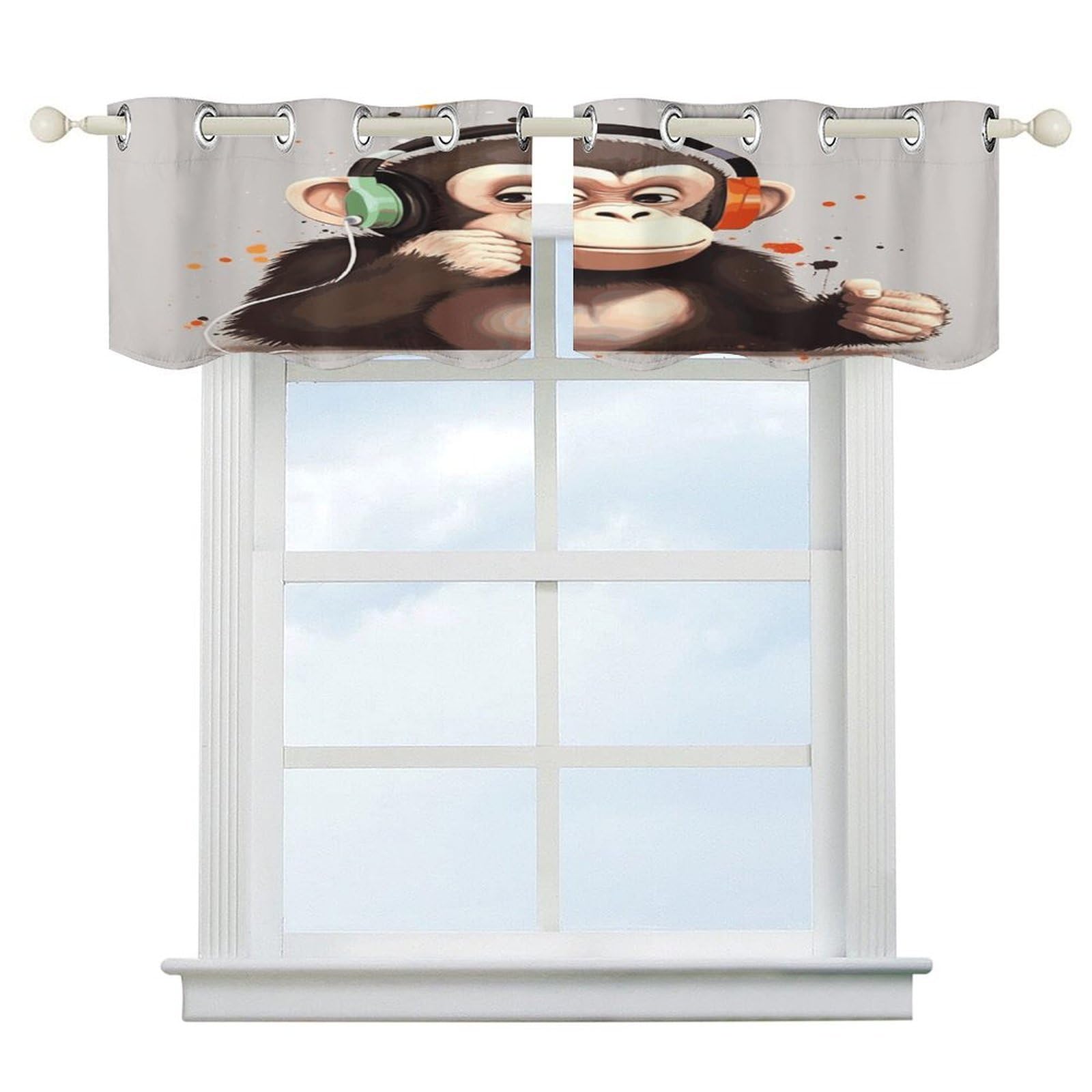 Fekiloot Style Music Monkey Short Curtains Valance Curtain