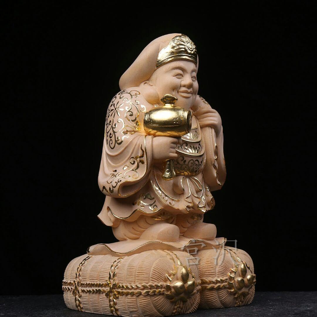 Amazon.co.jp: 崎大黒天 切金 供養品 風水開運 25CM 木彫仏像 極上品 