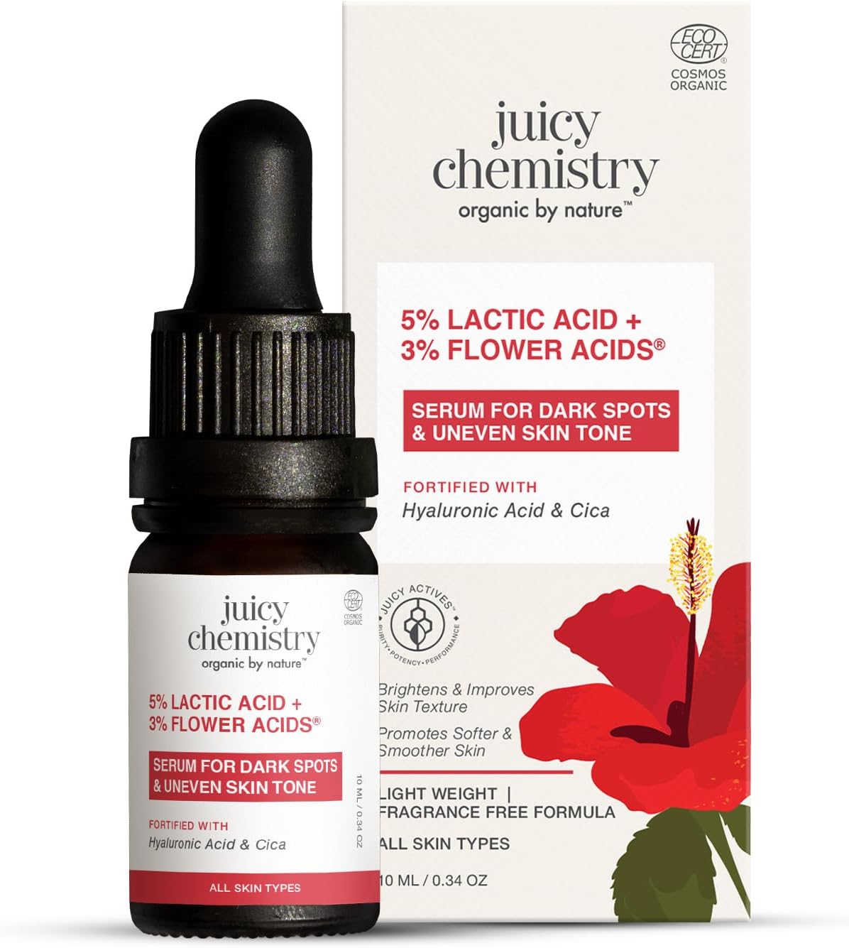 Juicy Chemistry Lactic Acid and Flower Acids Serum, 10 ml, Gentle Exfoliating Serum for Glowing Skin