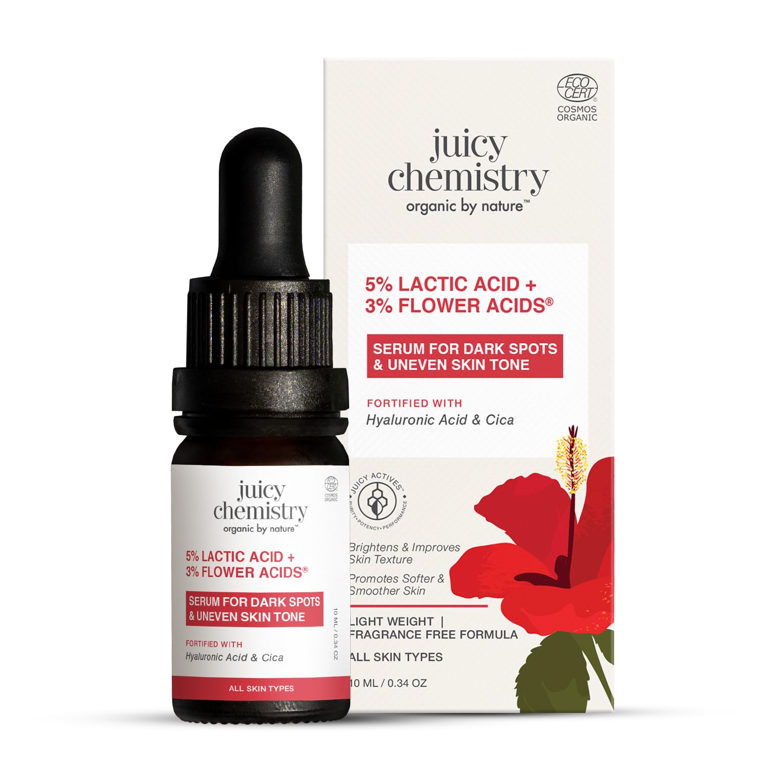 Juicy Chemistry Lactic Acid and Flower Acids Serum, 10 ml, Gentle Exfoliating Serum for Glowing Skin