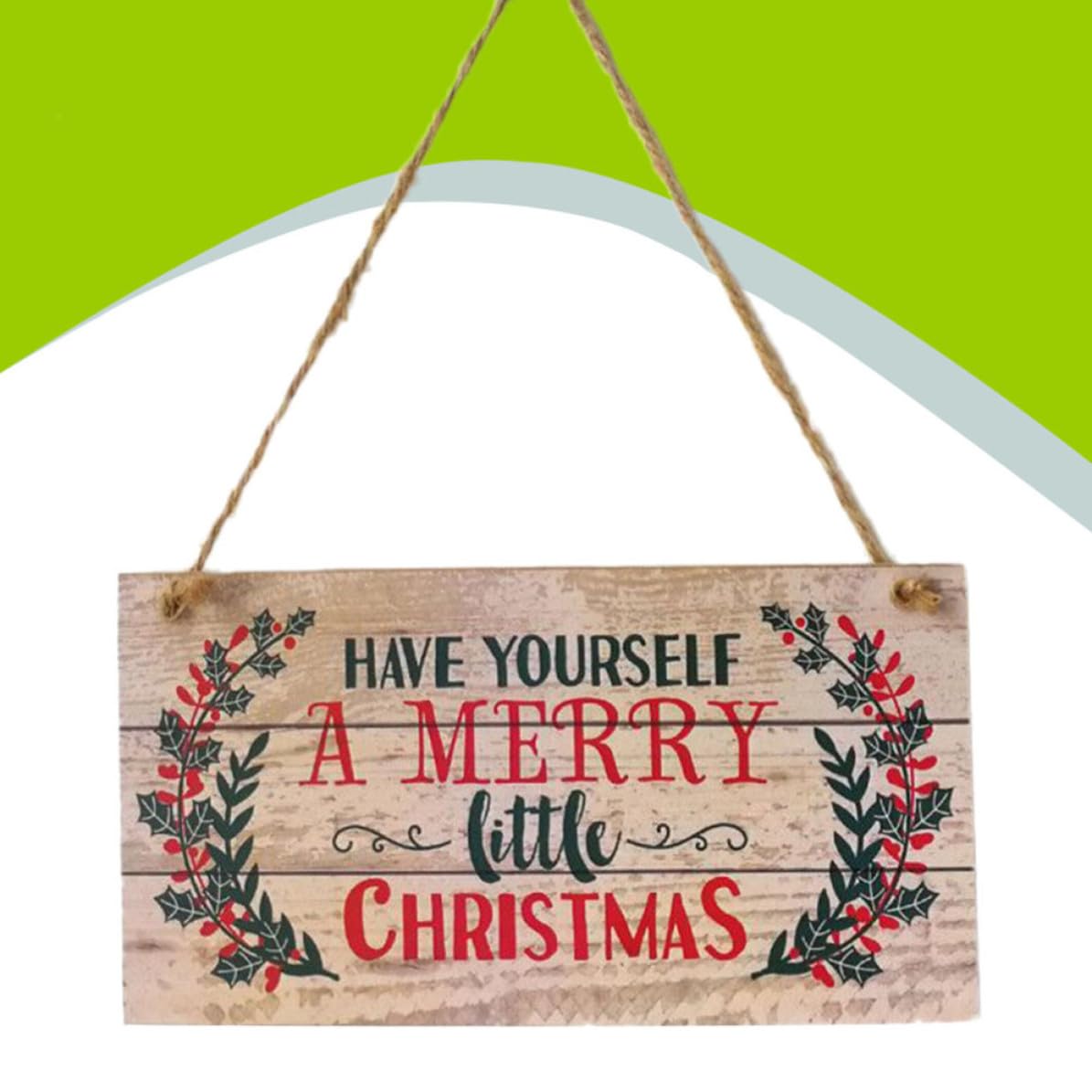Decorazione Natalizia in Legno per Porta di Natale 20x10cm Scritta Merry Christmas Luminosa e Brillante per Addobbi Festivi Casa
