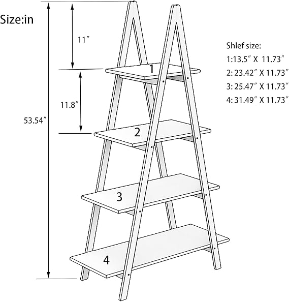 4-Tier Ladder Shelf, Free-Standing Solid Bamboo Wood Frame Bookshelf Storage Shelves, A-Frame Display Rack